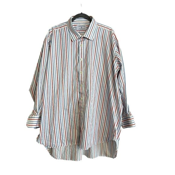 Men's Joseph Turner Long Sleeve Red, White, Blue Striped Button Up Shirt, 19, 37 - Picture 3 of 4